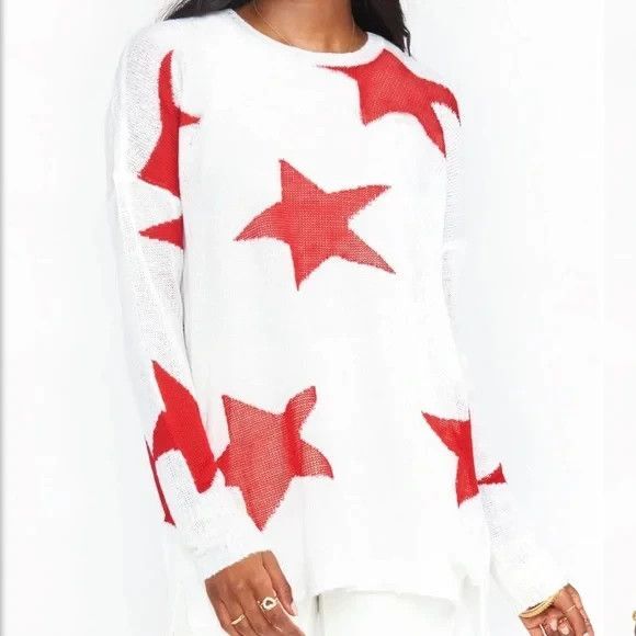 Show Me Your Mumu Bronson Star Tossed Red Star Oversized Pullover Sweater Sz XS - Picture 5 of 16